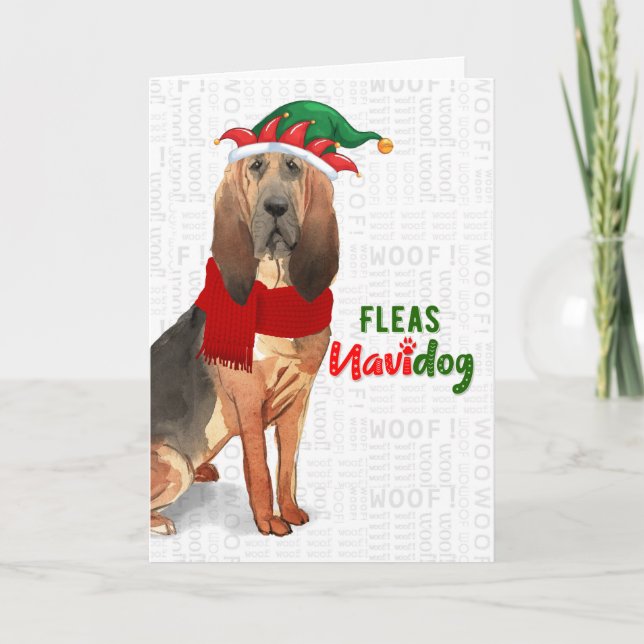 Christmas Funny Bloodhound Fleas NaviDOG Holiday Card (Front)