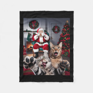 Christmas Funny Cat Dog Selfie With Santa Claus Cu Fleece Blanket