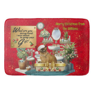 Christmas Funny Cat in Litterbox Bath Mat