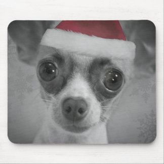 Christmas Funny Chihuahua Puppy with Santa Hat Mouse Pad