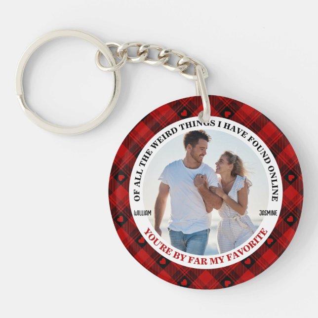 Christmas Funny Couple Photo Buffalo Frame Keychain (Front)