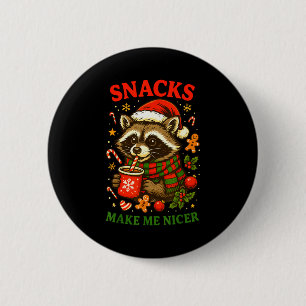 Christmas Funny Cute Feral Raccoon Snacks Make Me 2 Inch Round Button