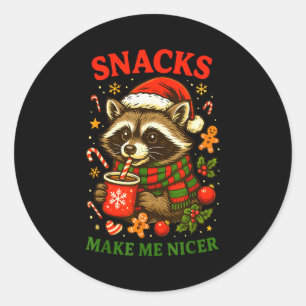 Christmas Funny Cute Feral Raccoon Snacks Make Me Classic Round Sticker