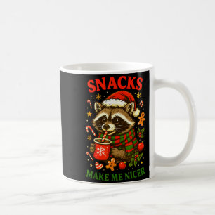 Christmas Funny Cute Feral Raccoon Snacks Make Me  Coffee Mug