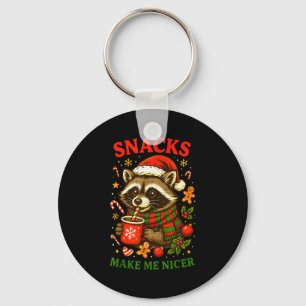 Christmas Funny Cute Feral Raccoon Snacks Make Me  Keychain