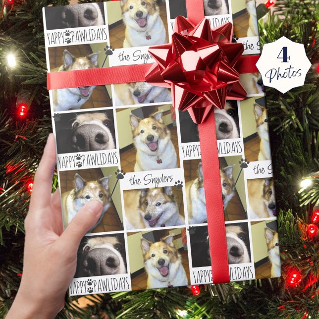 Christmas Funny Dog 4 Photos YAPPY PAWLIDAYS  Wrapping Paper (Creator Uploaded)