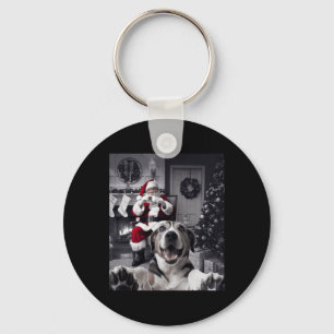 Christmas Funny Dog Selfie With Santa Claus Cute H Keychain