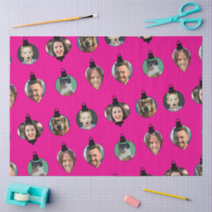 Christmas Funny Family Photo Faces Ornaments Pink  Tissue Paper