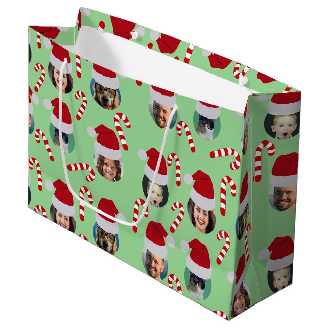 Christmas Funny Family Photo Santa Hats   Large Gift Bag (Front Angled)