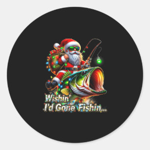 Christmas Funny Fish Santa Fishing Merry Fishmas  Classic Round Sticker