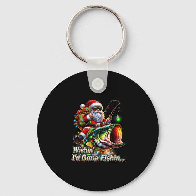 Christmas Funny Fish Santa Fishing Merry Fishmas  Keychain (Front)