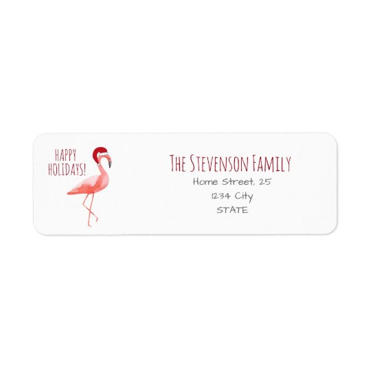 Christmas funny flamingo Santa hat template Return Address Label