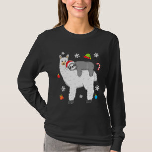 Christmas Funny Fluffy Animal Sloth Riding Llama T-Shirt