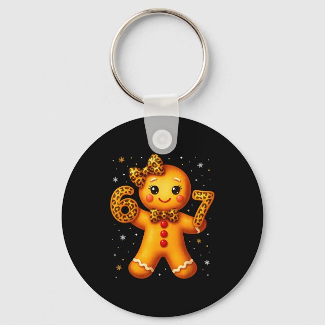 Christmas Funny Gingerbread Six Seven 67 Leopard B Keychain (Front)