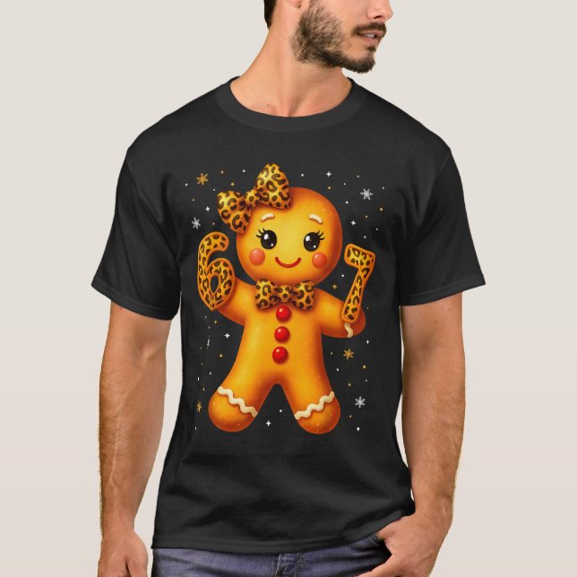 Christmas Funny Gingerbread Six Seven 67 Leopard B T-Shirt (Front)