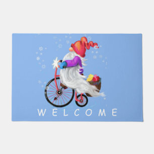 Christmas Funny Gnome with Bike and Gifts -Welcome Doormat
