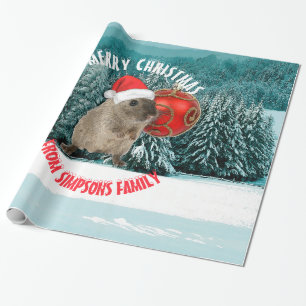Christmas Funny Hamster In Red Santa Hat Your Text Wrapping Paper