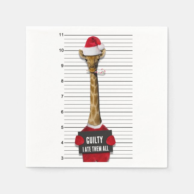 Christmas Funny Mugshot Guilty Giraffe Napkin (Front)