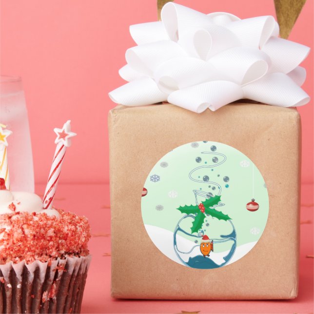 Christmas Funny Pet Goldfish Classic Round Sticker (Party)