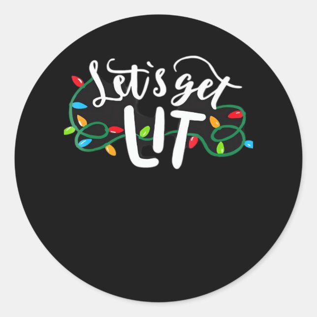 Christmas Funny Pyjamas Let's Get Lit Christmas Cl Classic Round Sticker (Front)