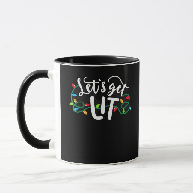 Christmas Funny Pyjamas Let's Get Lit Christmas Cl Mug (Left)