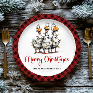 Christmas Funny Quirky Silly Geese Paper Plates