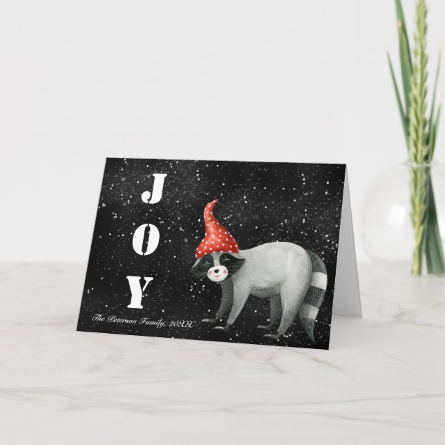 Christmas Funny | Raccoon Joy Black Holiday Cards  (Front)