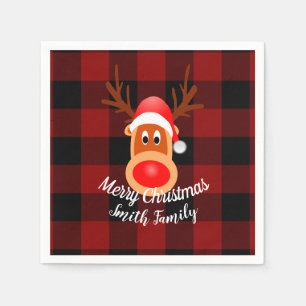 Christmas Funny Reindeer Buffalo Plaid Custom Napkin
