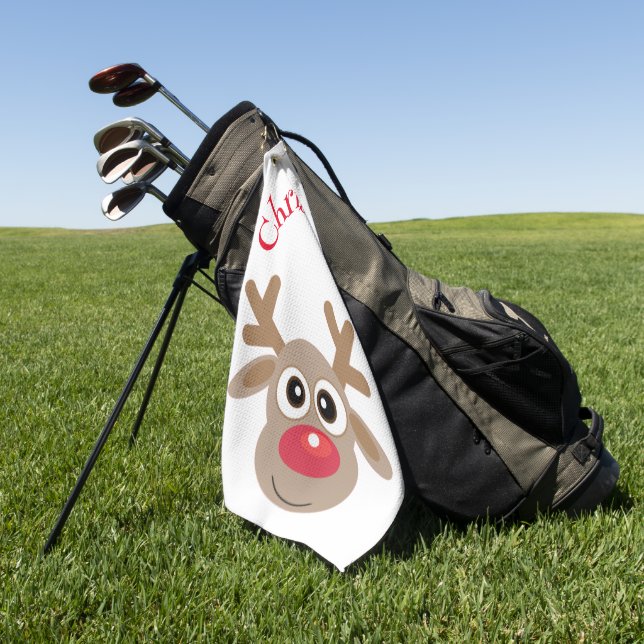 Christmas Funny Reindeer Cartoon Novelty Cute Golf Towel (Green)