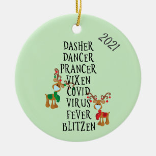 Christmas Funny Reindeer Names Covid 2021 Ceramic Ornament