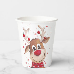 Christmas Funny Reindeer Red Ornaments Paper Cups