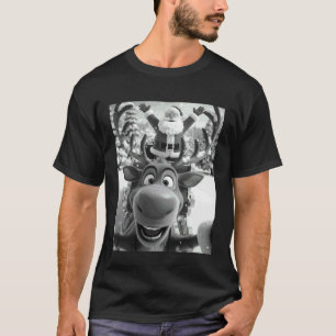 Christmas Funny Reindeer Selfie with Santa Sleigh  T-Shirt