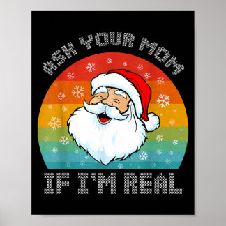 Christmas funny retro santa ask mom if real poster