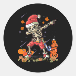 Christmas Funny Santa Skeleton Dabbing Halloween C Classic Round Sticker