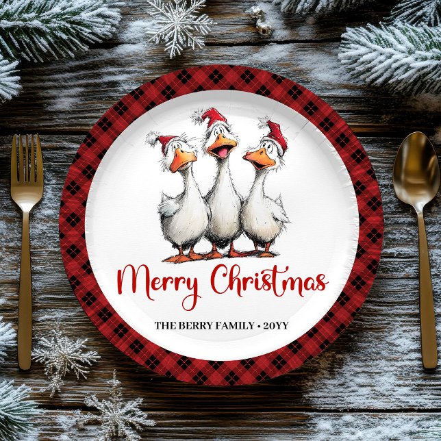 Christmas Funny Silly Geese Cartoon Party Plates (Christmas Funny Silly Geese Cartoon Party Plates)