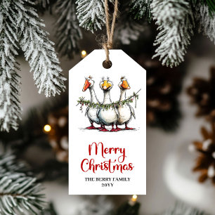 Christmas Funny Silly Geese Minimal Gift Tag Art