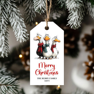 Christmas Funny Silly Geese Whimsy Gift Tag Art