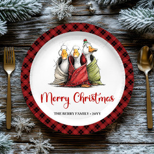 Christmas Funny Silly Geese Whimsy Party Plates
