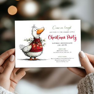 Christmas Funny Silly Goose Playful Cartoon Invite