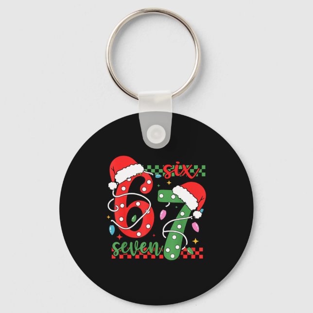 Christmas Funny Six Seven 6 7 Meme Gen Alpha Slang Keychain (Front)