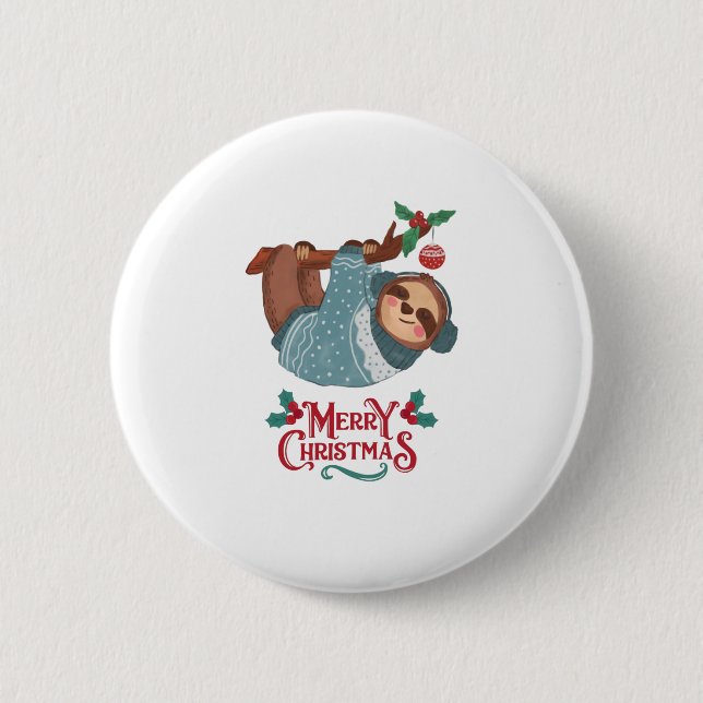 Christmas Funny Sloth! 2 Inch Round Button (Front)