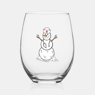 Christmas Funny Snowman Nurse Holiday Nursing Stemless Wine Glass
