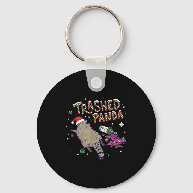 Christmas Funny Trashed Panda Racoon Gets Drunk Xm Keychain (Front)