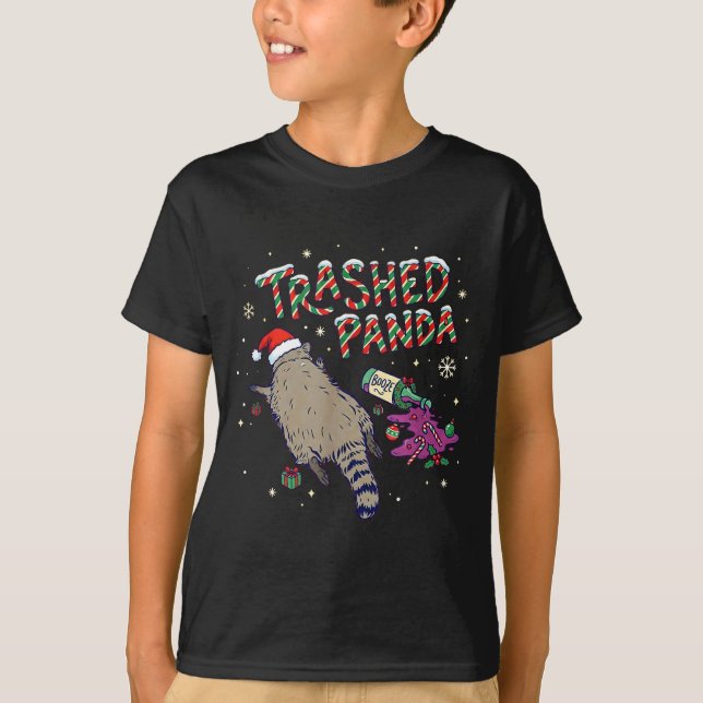 Christmas Funny Trashed Panda Racoon Gets Drunk Xm T-Shirt (Front)