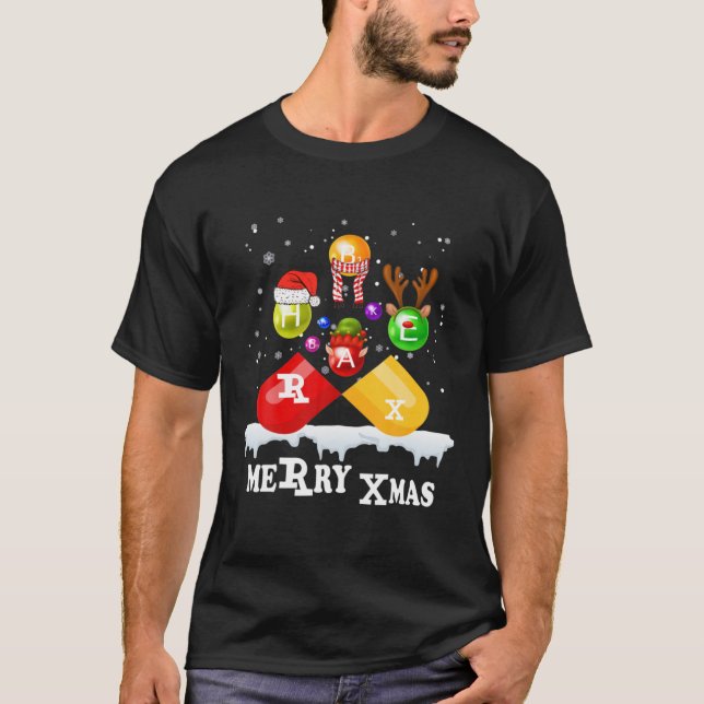 Christmas Funny Vitamin Snowman Pharmacy Tech Phar T-Shirt (Front)