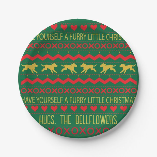 Christmas Furry Little Dogs Paper Plate (Front)