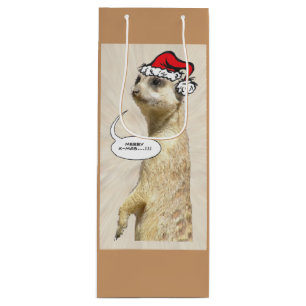 Christmas Furry Meerkat BROWN Wine Bag