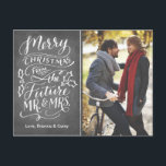 Christmas Future Mr. and Mrs. Photo Save The Date Announcement Postcard<br><div class="desc">This modern and chic postcard doubles as a Christmas card and Save the Date Announcement. It features hand lettered calligraphy artwork that says "Merry Christmas from the future Mr. and Mrs" all on a trendy chalkboard background. Additional colours and design alterations available upon request.</div>