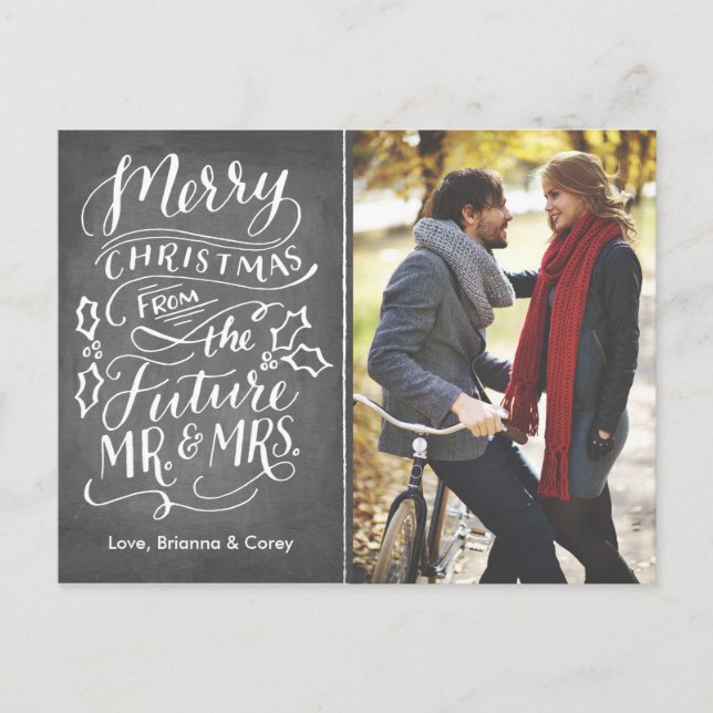 Christmas Future Mr. and Mrs. Photo Save The Date Announcement Postcard (Front)