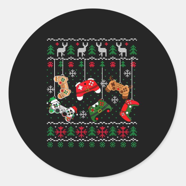 Christmas Game Controller Xmas Ugly Sweater Boys K Classic Round Sticker (Front)